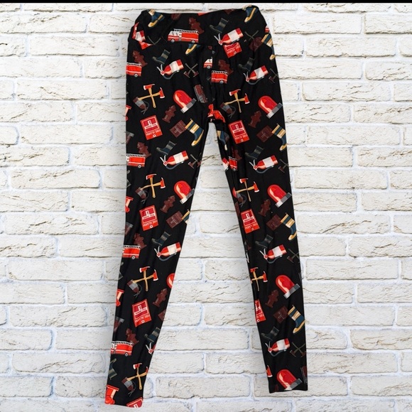 LulaRoe Fire Fighter Engine Leggings - One Size - Picture 1 of 4